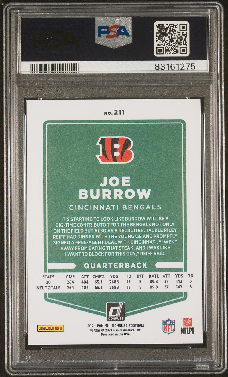 2021 Panini Donruss 211 Joe Burrow Variation-press Proof Premium PSA 10