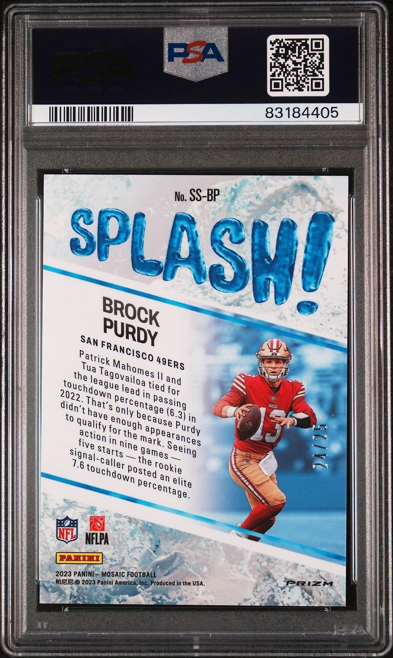 2023 Panini Mosaic Splash Ssbp Brock Purdy PSA 10