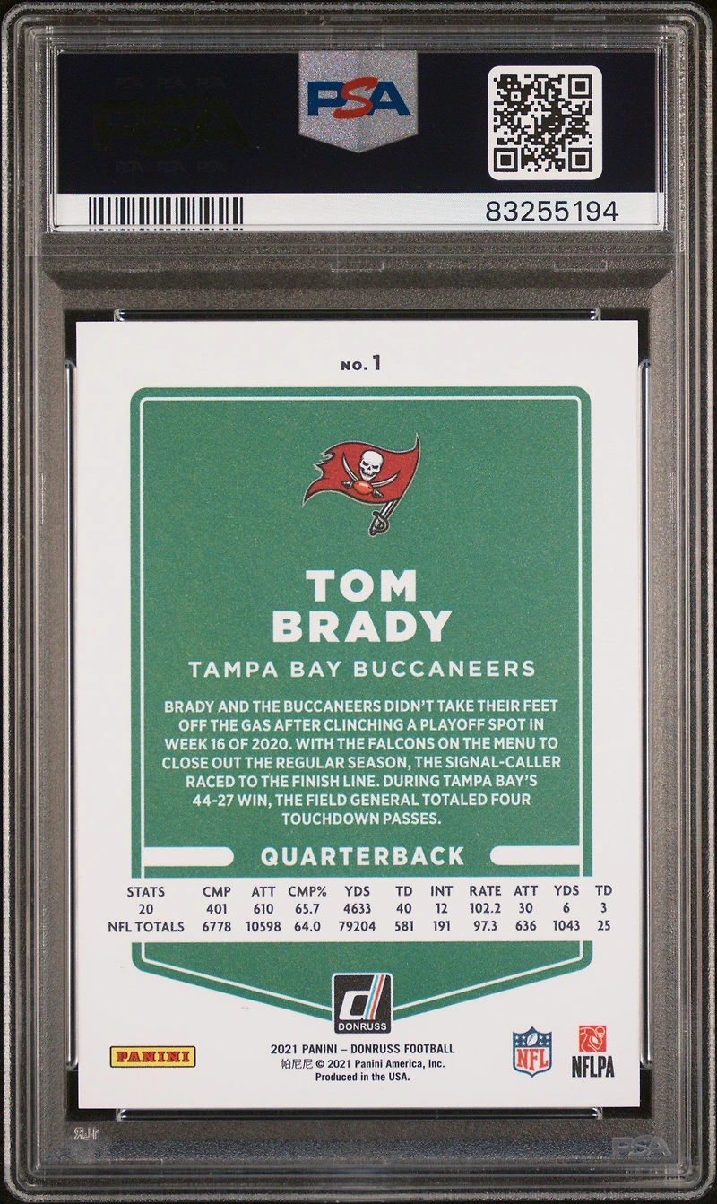 2021 Panini Donruss 1 Tom Brady Press Proof Premium PSA 10