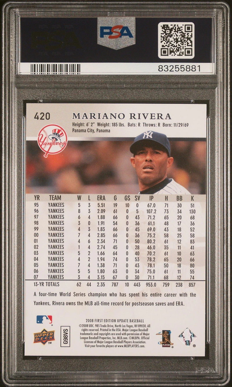 2008 Upper Deck First Edition 420 Mariano Rivera PSA 10