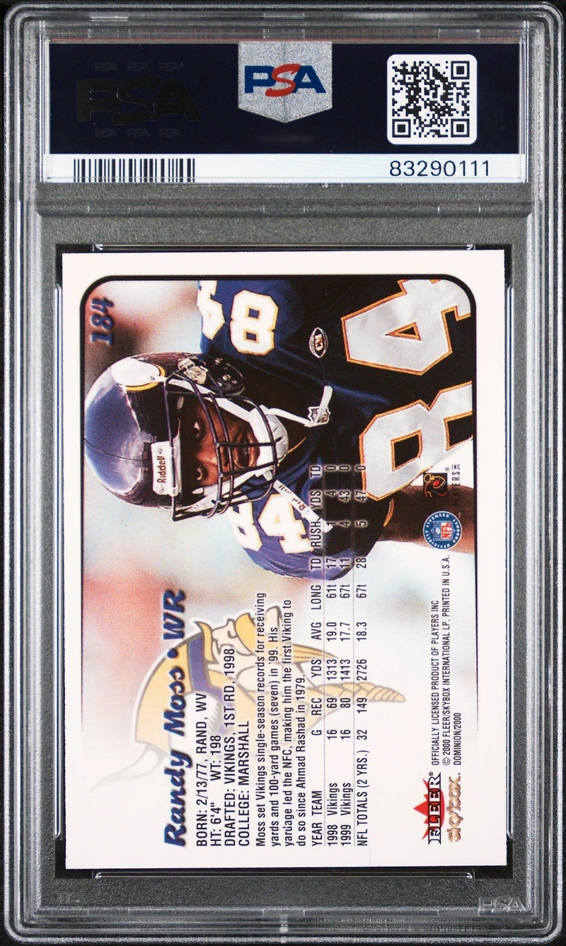 2000 Skybox Dominion 184 Randy Moss PSA 10