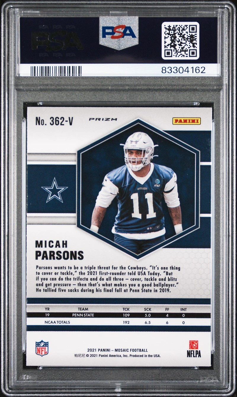 2021 Panini Mosaic 362v Micah Parsons Variation-silver PSA 10