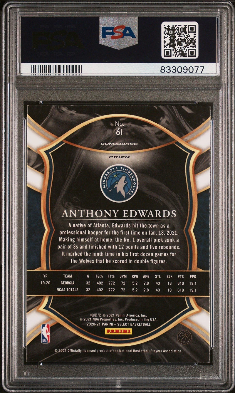 2020 Panini Select 61 Anthony Edwards Red Wave Prizm PSA 9