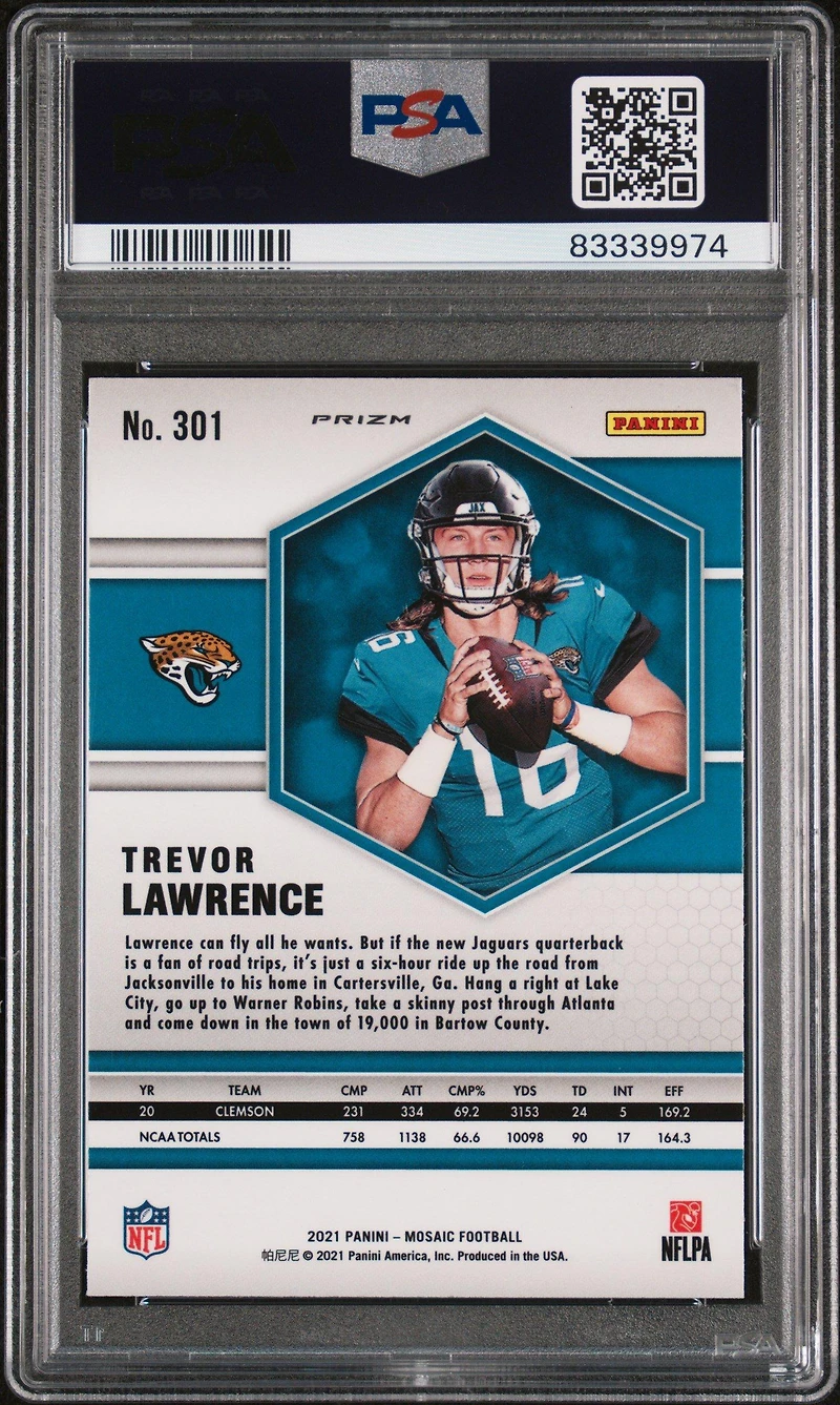 2021 Panini Mosaic 301 Trevor Lawrence Green Mosaic PSA 10