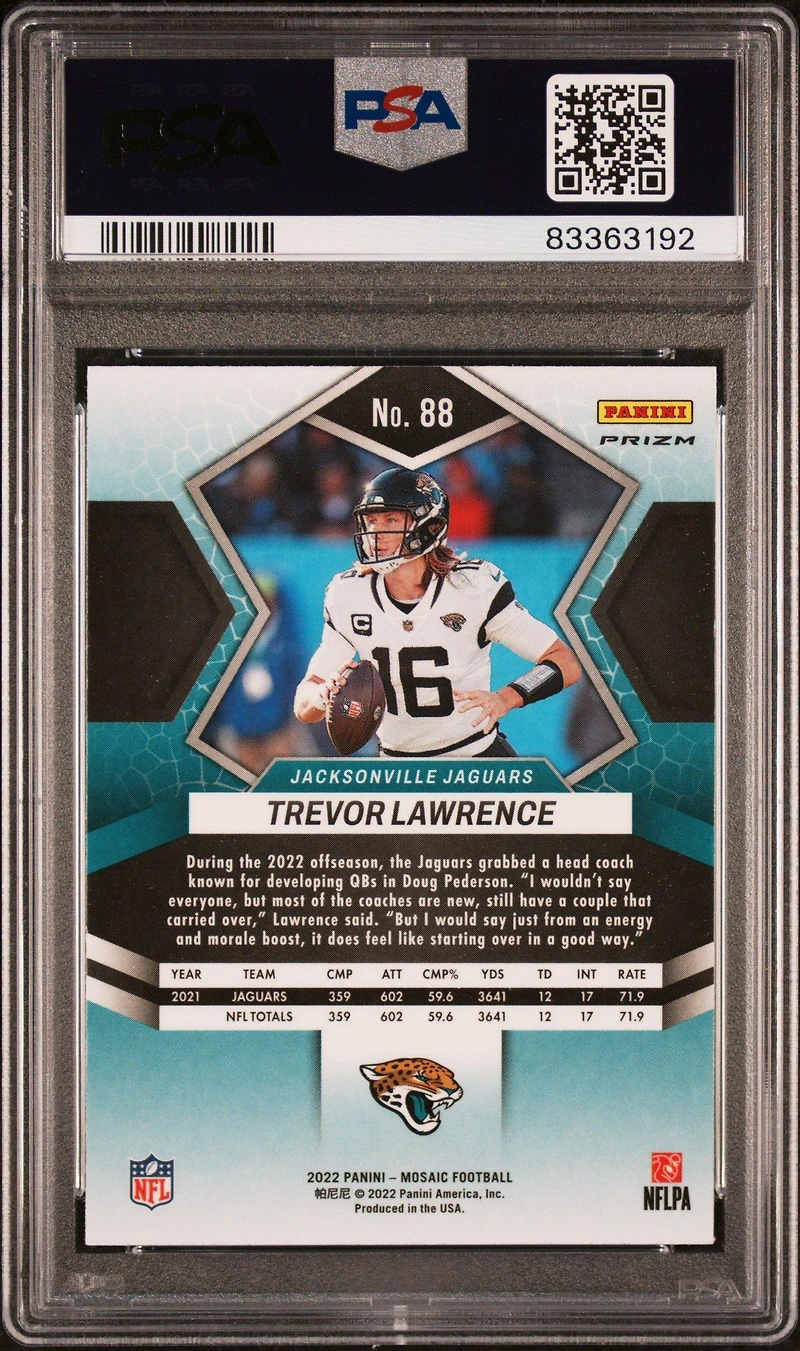 2022 Panini Mosaic 88 Trevor Lawrence Camo Pink PSA 10