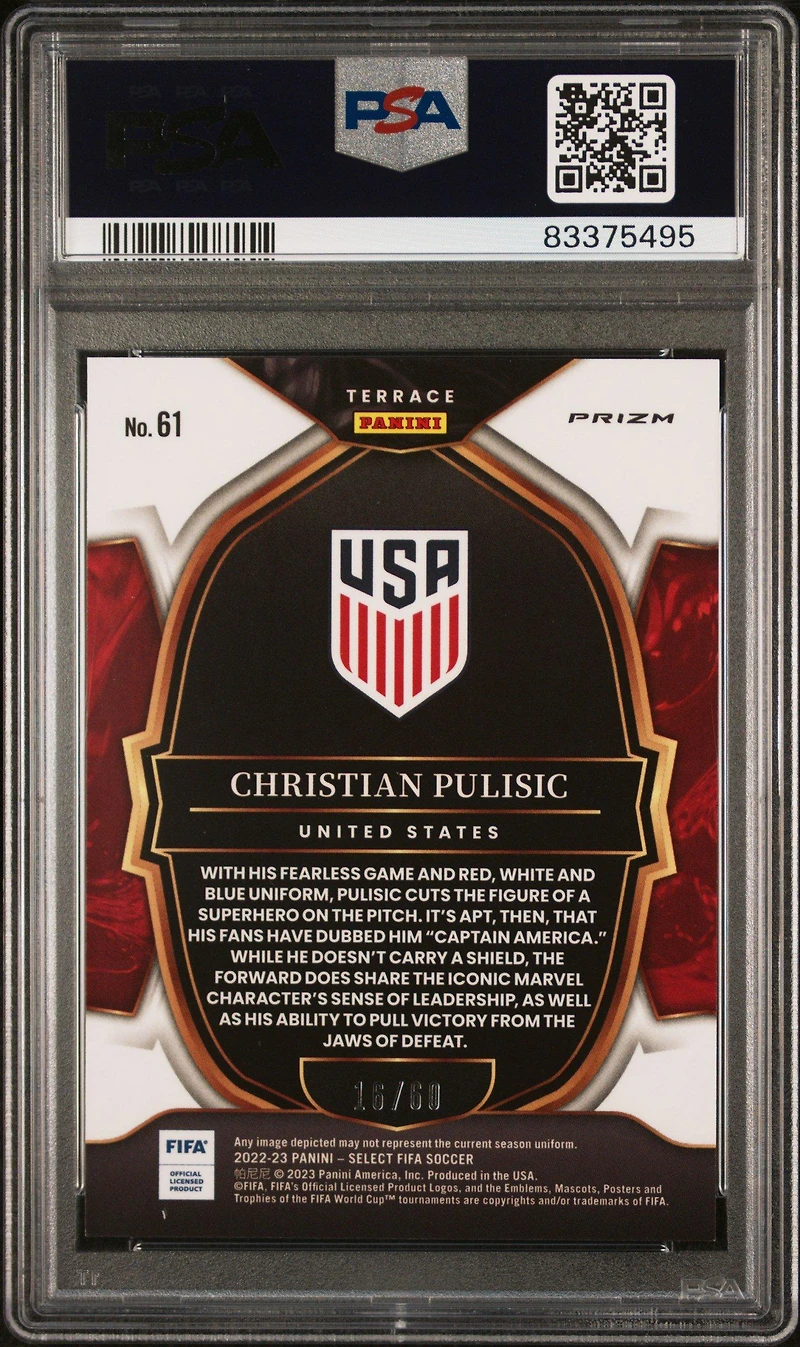 2022 Panini Select Fifa 61 Christian Pulisic Orange PSA 9