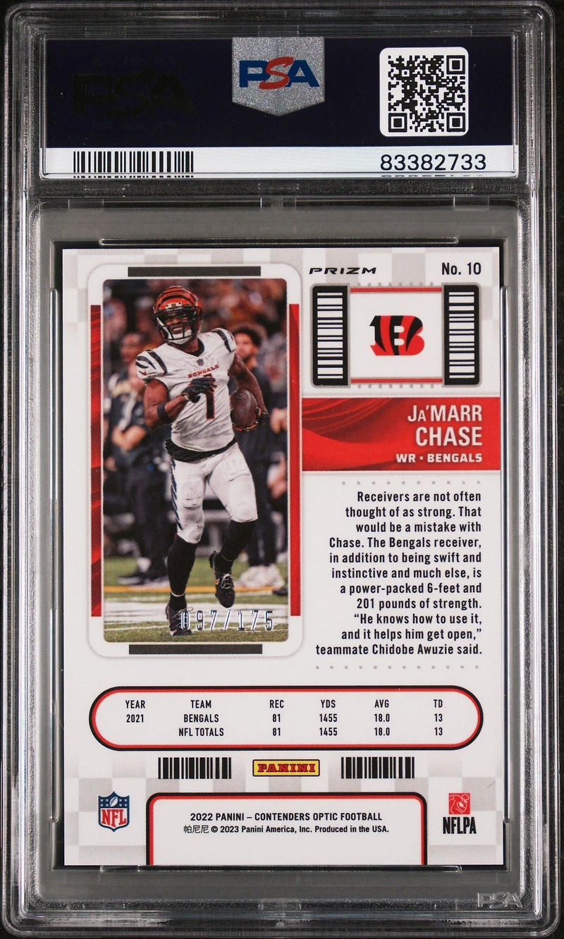 2022 Panini Contenders Optic 10 Ja'marr Chase Red PSA 10
