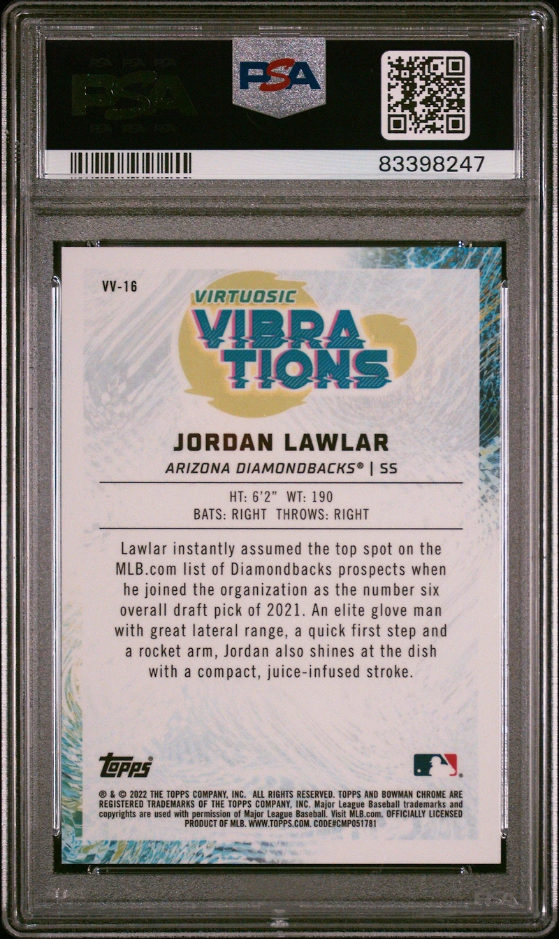2022 Bowman Chrome Virtuosic Vibrations Vv16 Jordan Lawlar Orange Refractor PSA 10