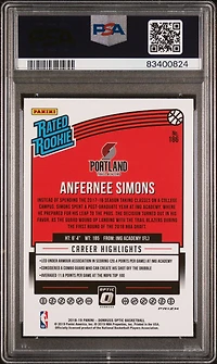 2018 Panini Donruss Optic 186 Anfernee Simons Holo PSA 9