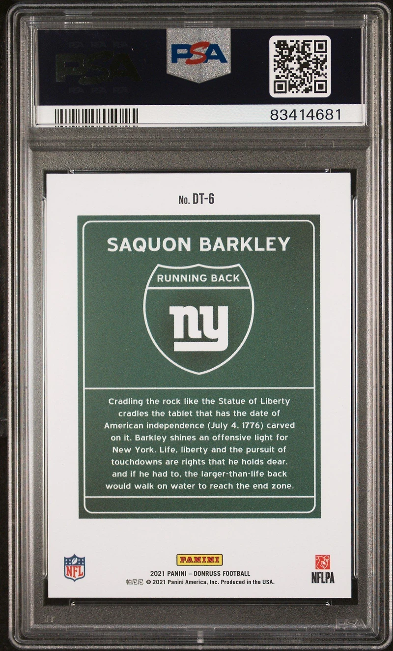 2021 Panini Donruss Downtown Dt-6 Saquon Barkley PSA 10
