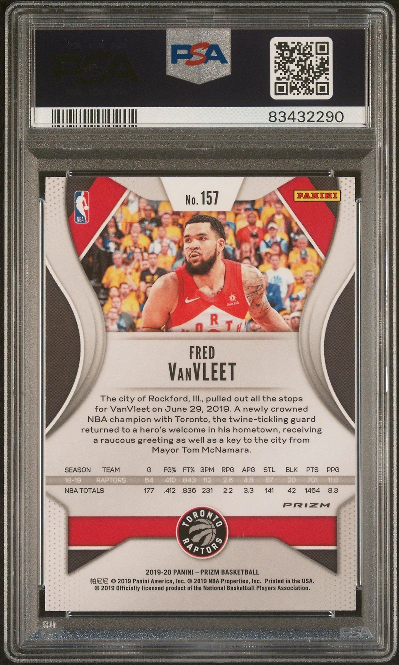 2019 Panini Prizm 157 Fred Vanvleet Choice Prizm-blue/yellow/green PSA 9