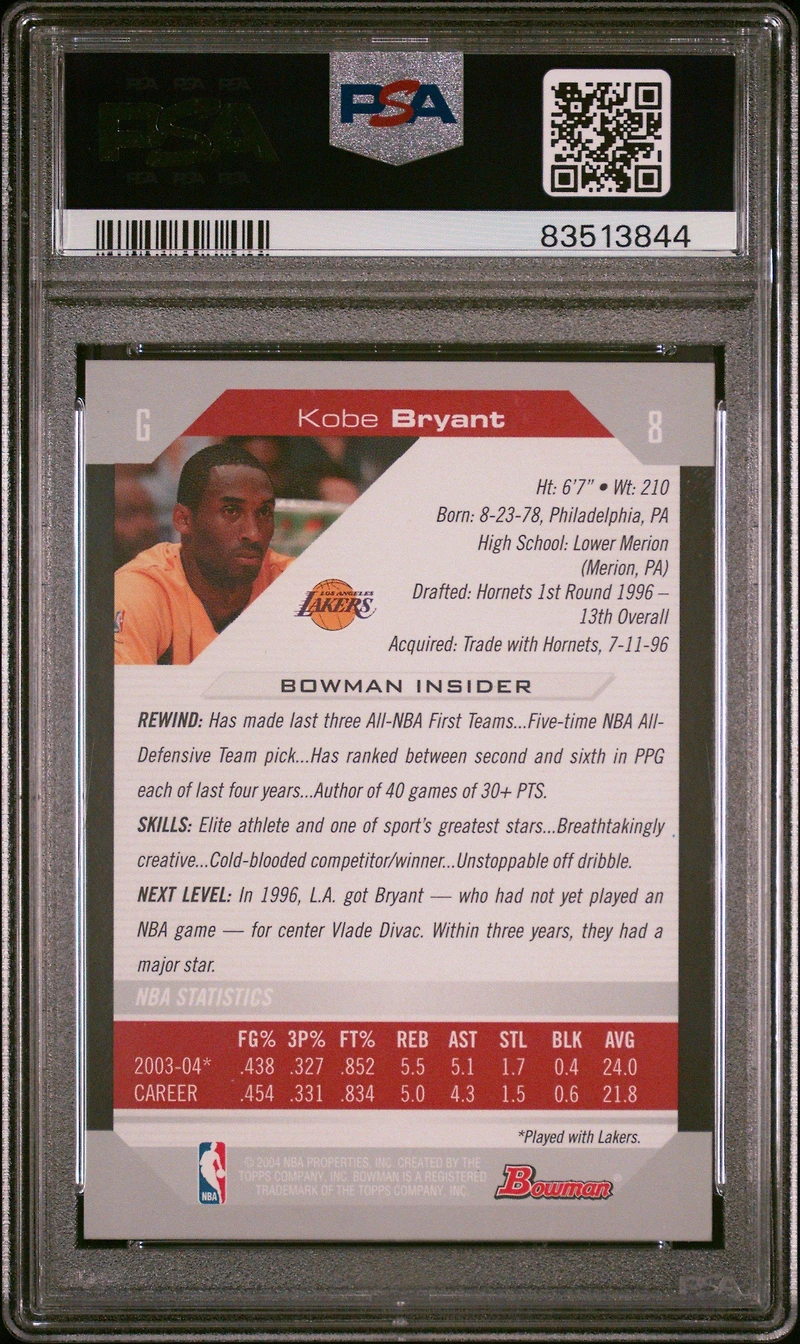 2004 Bowman 8 Kobe Bryant PSA 10