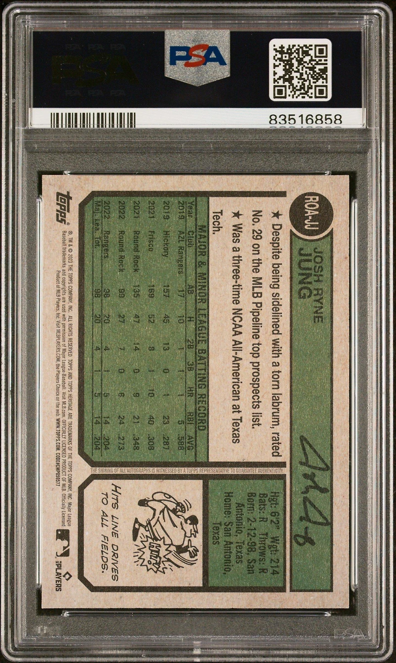 2023 Topps Heritage Real One Autographs Roajj Josh Jung PSA 10