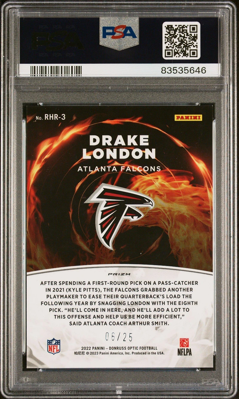 2022 Panini Donruss Optic Red Hot Rookies Rhr3 Drake London Purple Stars PSA 9