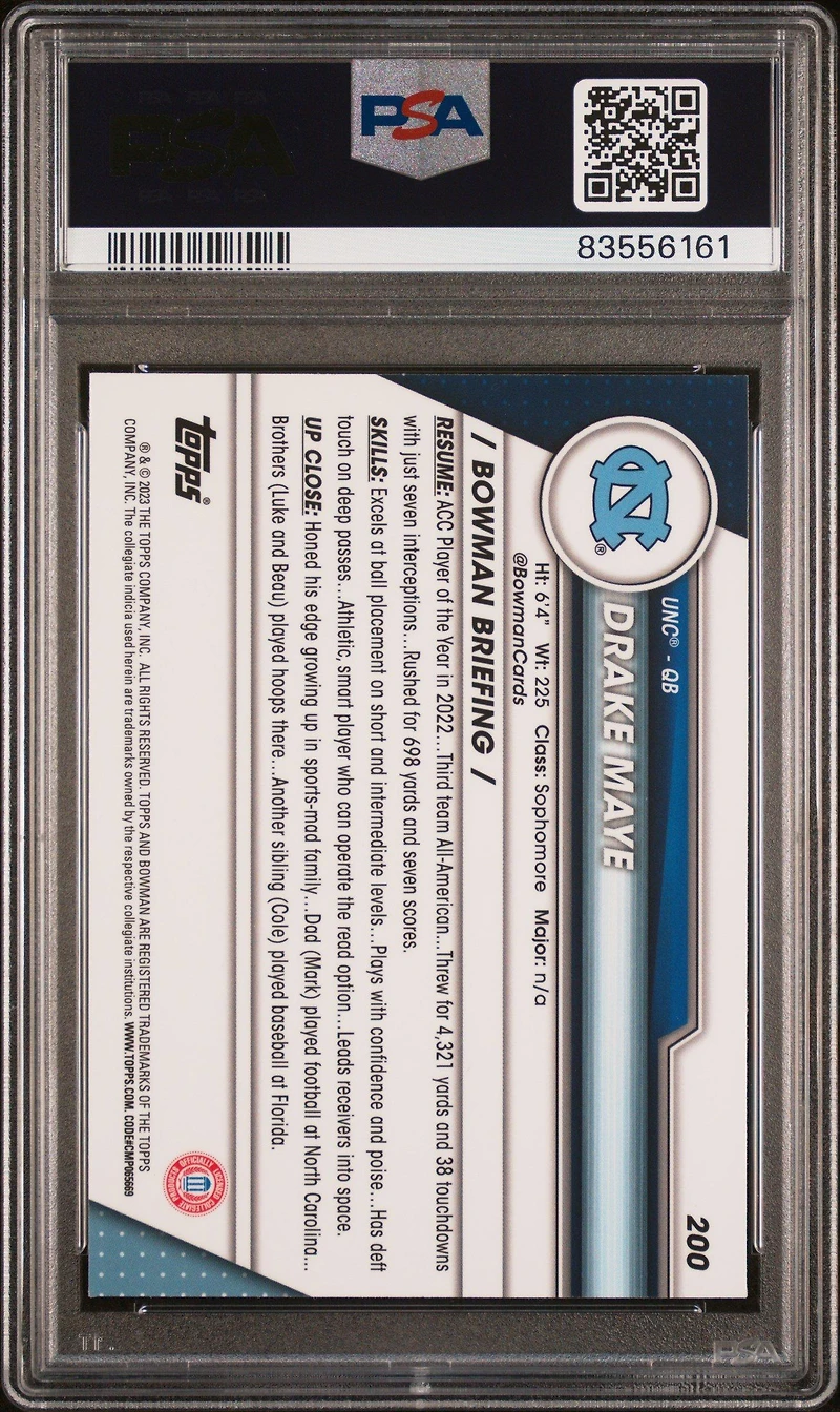 2023 Bowman University Chrome 200 Drake Maye PSA
