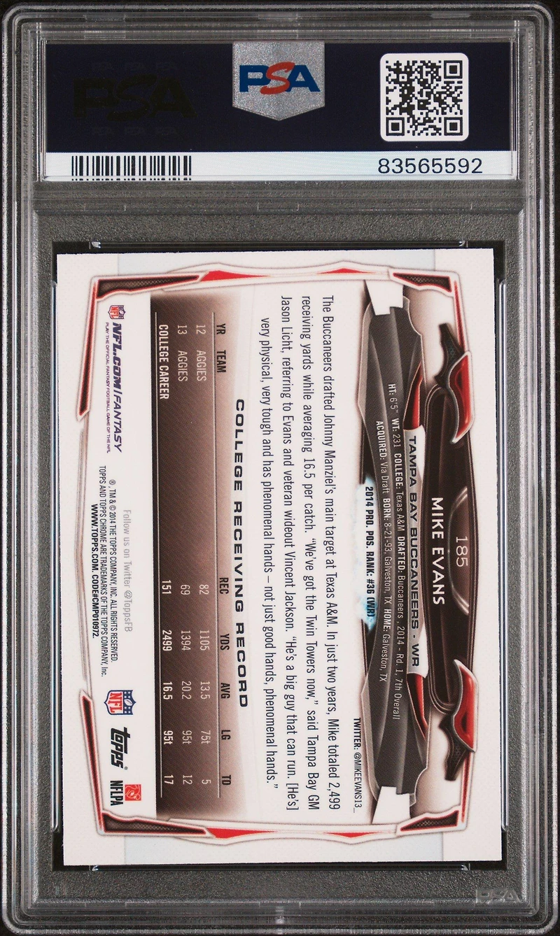 2014 Topps Chrome 185 Mike Evans PSA