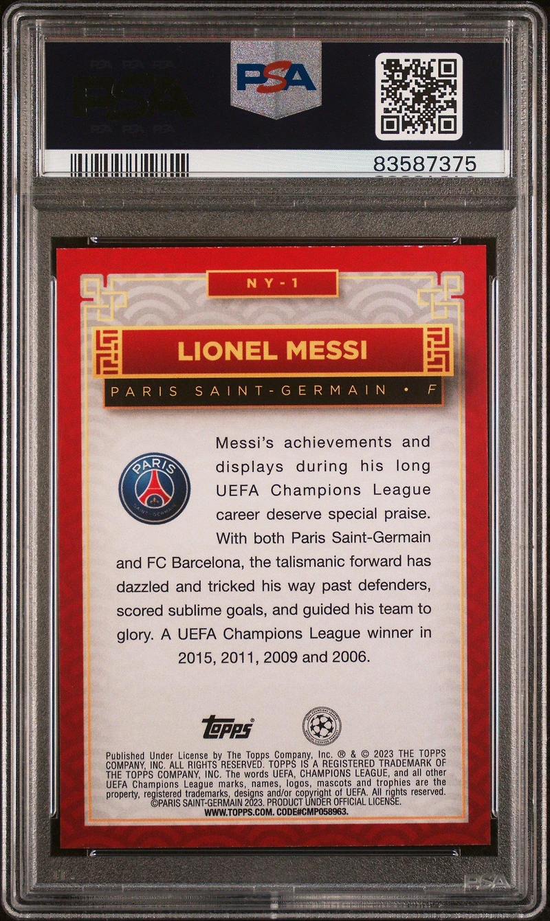 2022 Topps Jade Edition Uefa Club Competitions Chinese New Year Ny1 Lionel Messi PSA 10