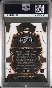 2022 Panini Select 192 Jeremy Sochan Red Disco PSA 9