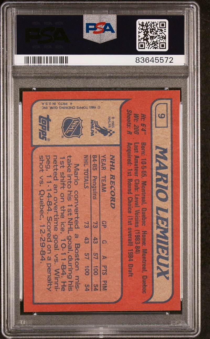1985 Topps 9 Mario Lemieux PSA 8