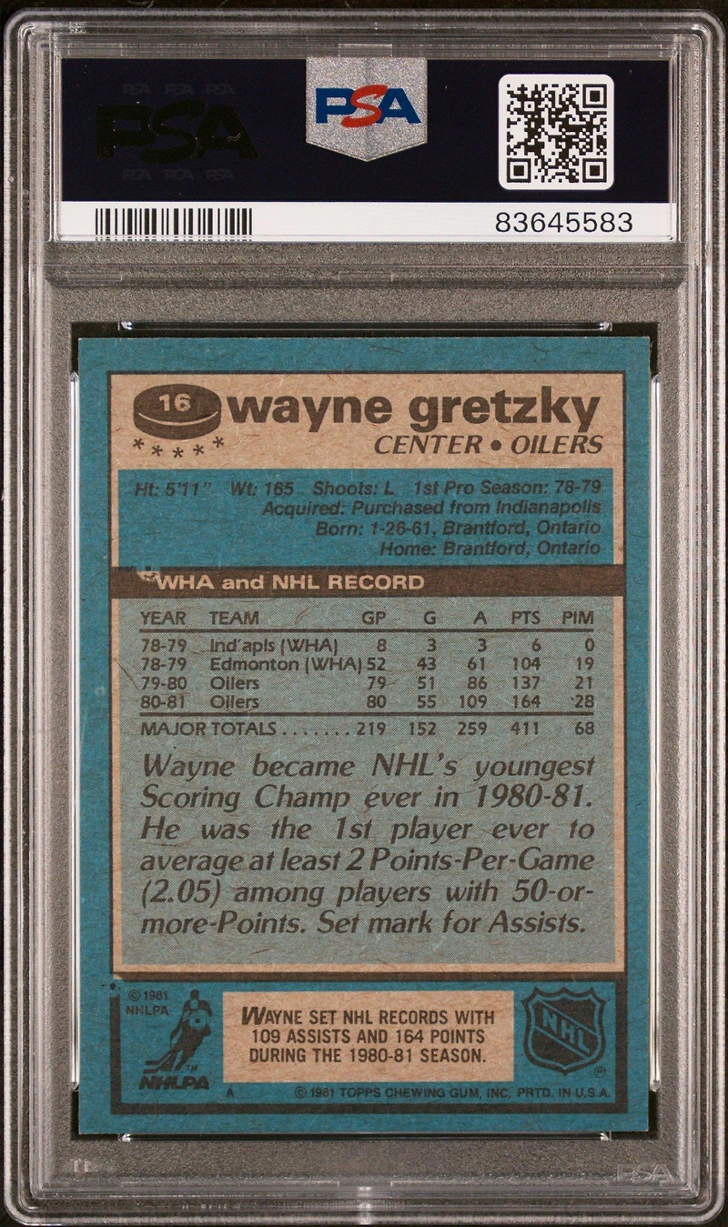 1981 Topps 16 Wayne Gretzky PSA 8
