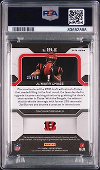 2021 Panini Prizm Rookie Patch Autographs Rpajc Ja'marr Chase Purple Power PSA 9