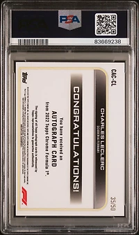 2022 Topps Chrome Formula 1 Chrome Autographs Caccl Charles Leclerc Gold Refractor PSA 10