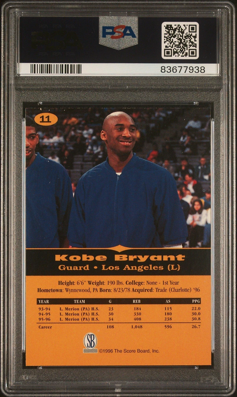1996 Score Board All Sport Ppf 11 Kobe Bryant PSA 9