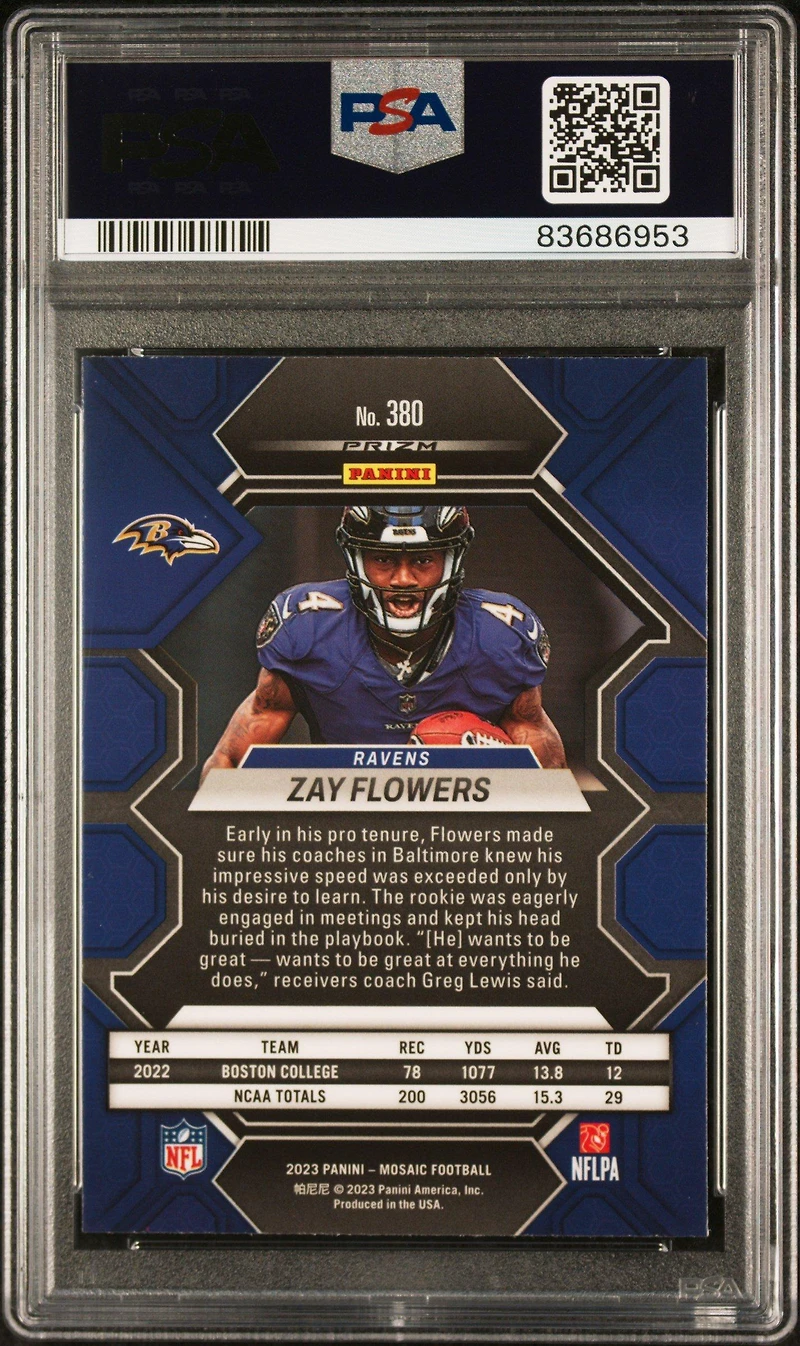 2023 Panini Mosaic 380 Zay Flowers PSA 10