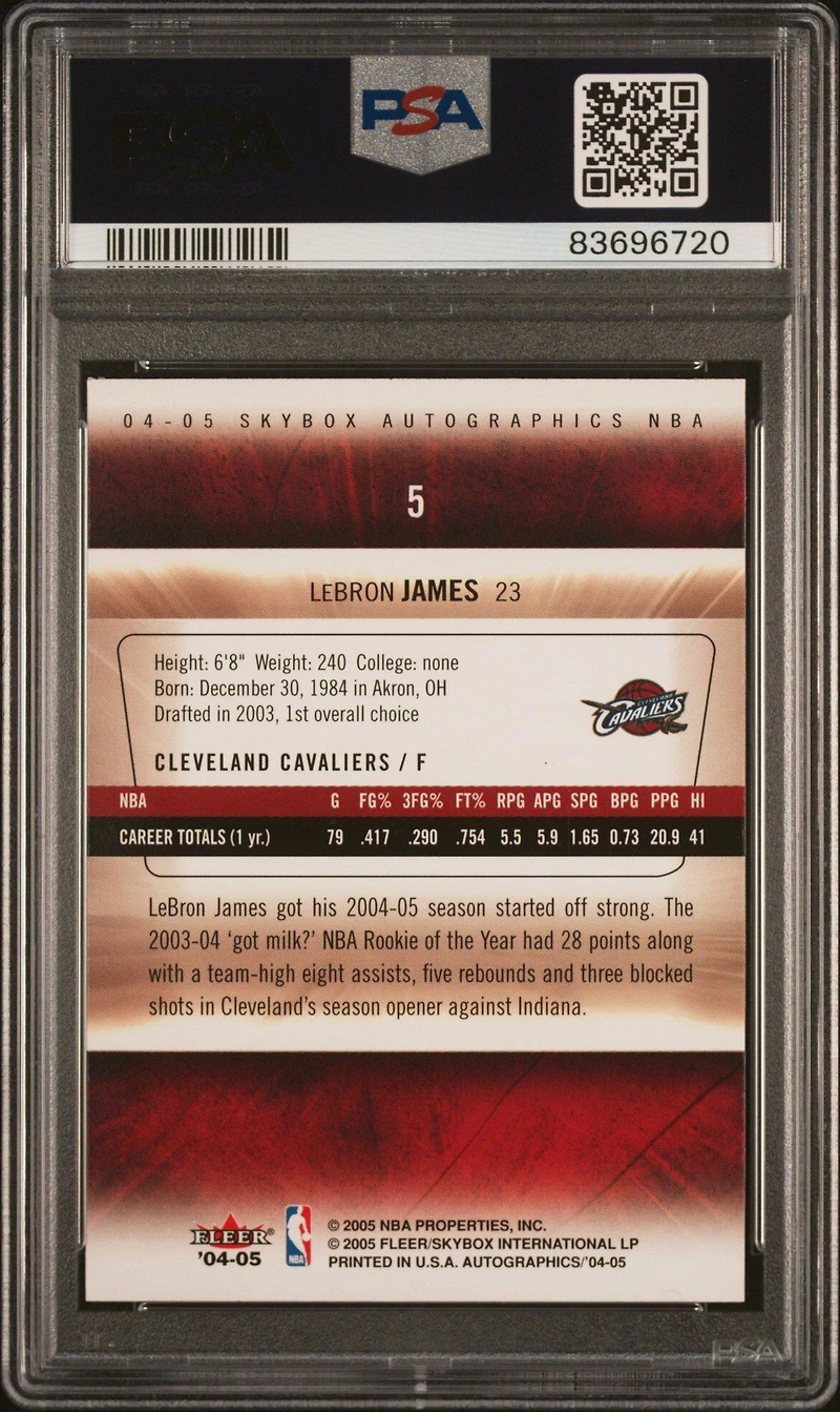 2004 Skybox Autographics 5 Lebron James PSA 9