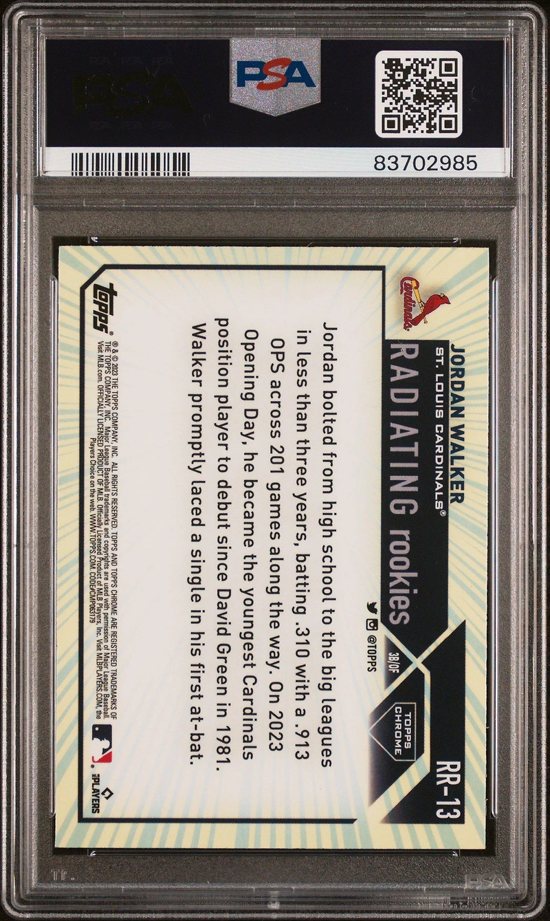 2023 Topps Chrome Radiating Rookies Rr13 Jordan Walker PSA 10