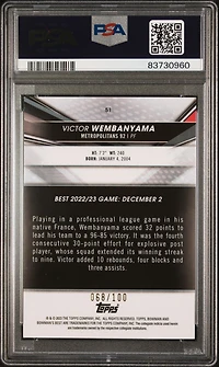 2022 Bowman University Best 51 Victor Wembanyama Pink Lava Refractor PSA 9