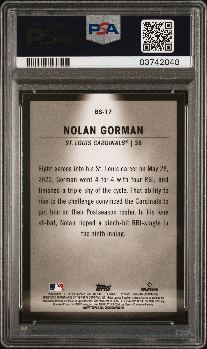 2023 Bowman Spotlights Bs17 Nolan Gorman PSA 10