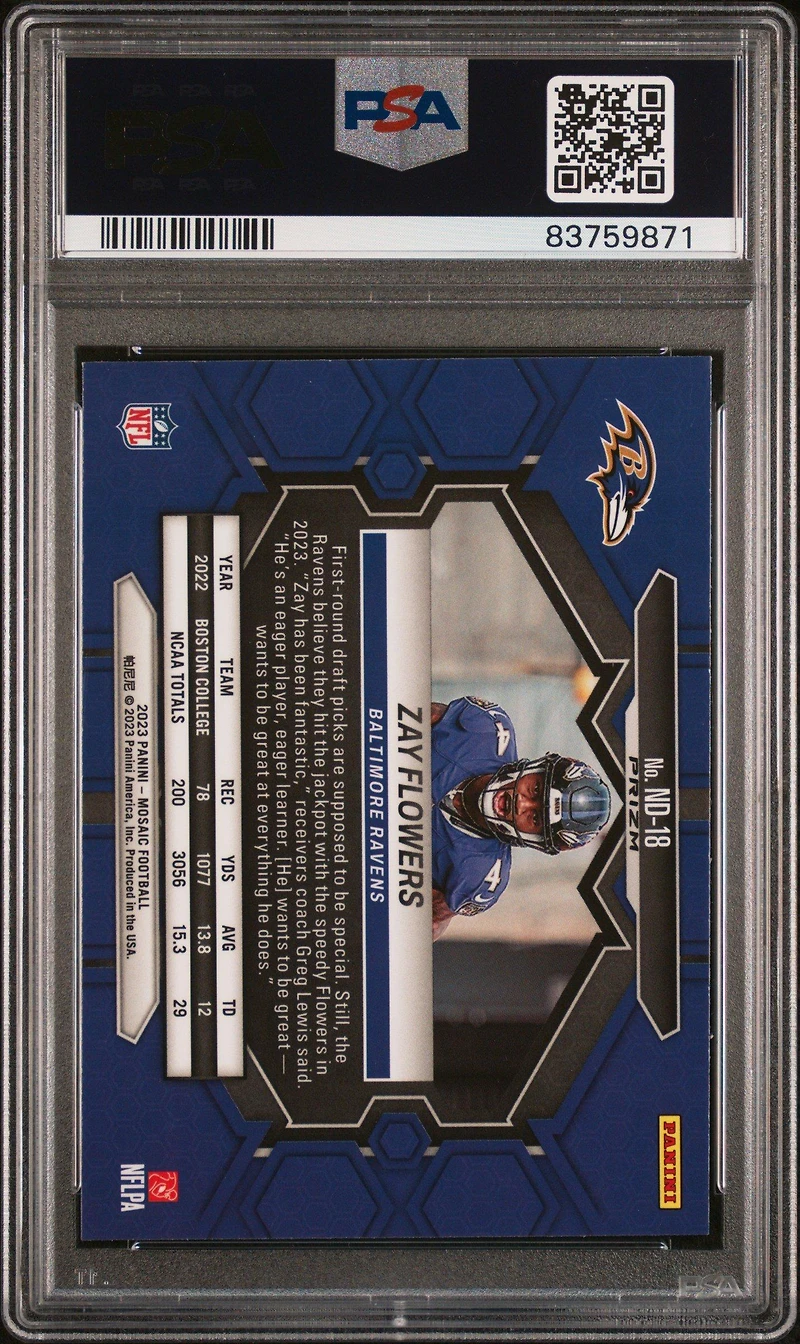 2023 Panini Mosaic Nfl Debut Nd18 Zay Flowers PSA 10