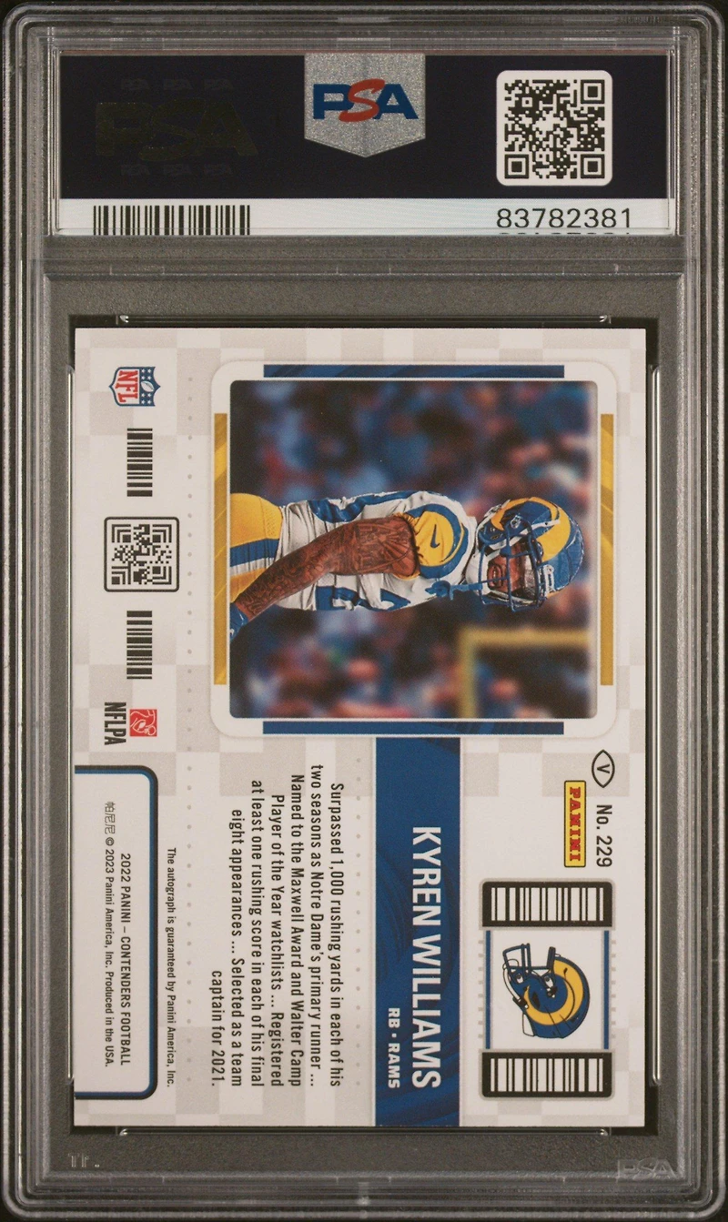 2022 Panini Contenders 229 Kyren Williams Variation-autograph PSA 10