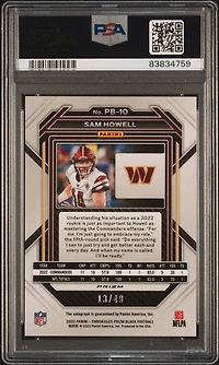 2022 Panini Chronicles Prizm Black Pb10 Sam Howell Signature-green PSA 10