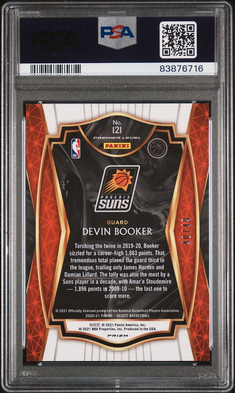 2020 Panini Select 121 Devin Booker Red Disco Prizm PSA 10