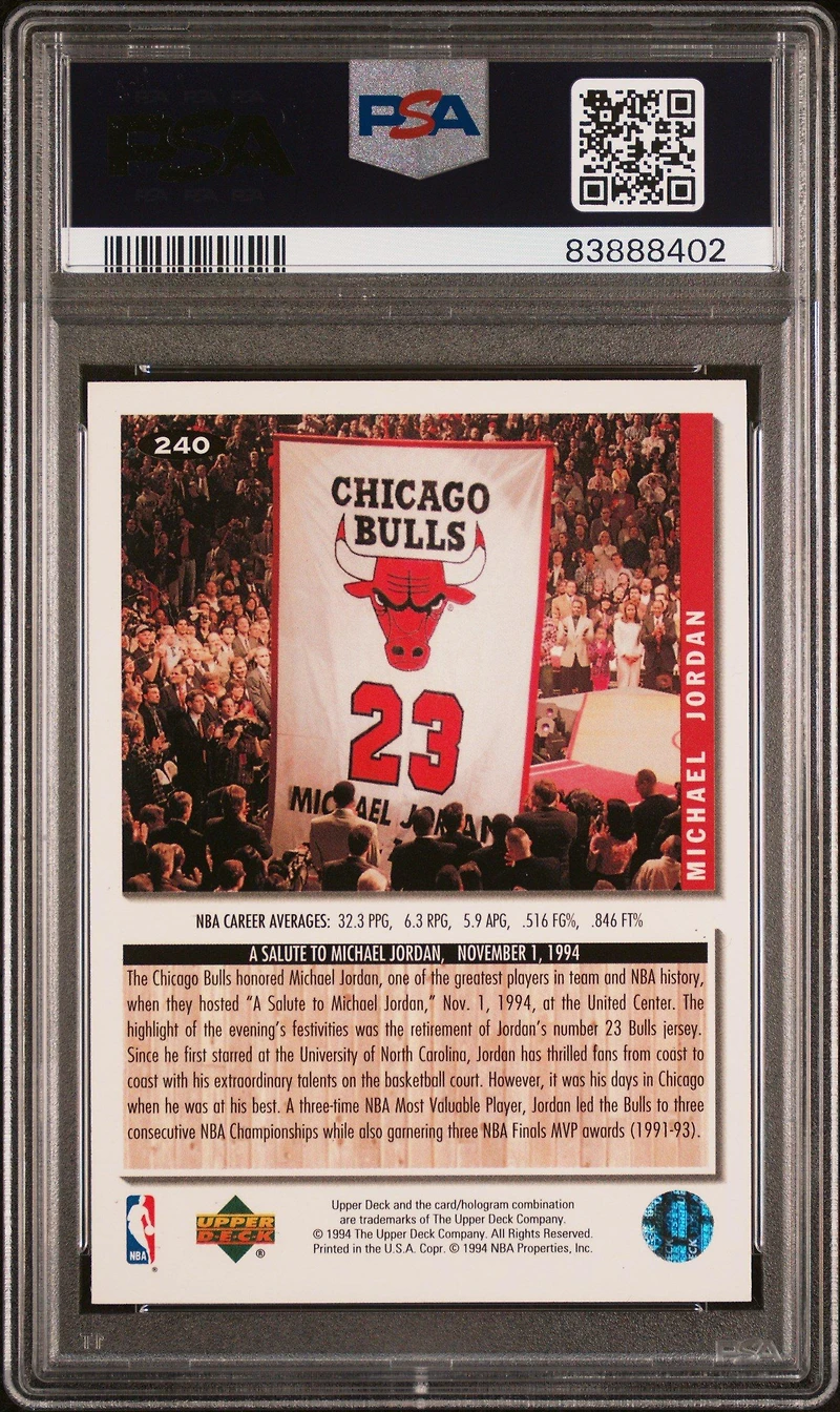 1994 Collector's Choice 240 Michael Jordan PSA 10