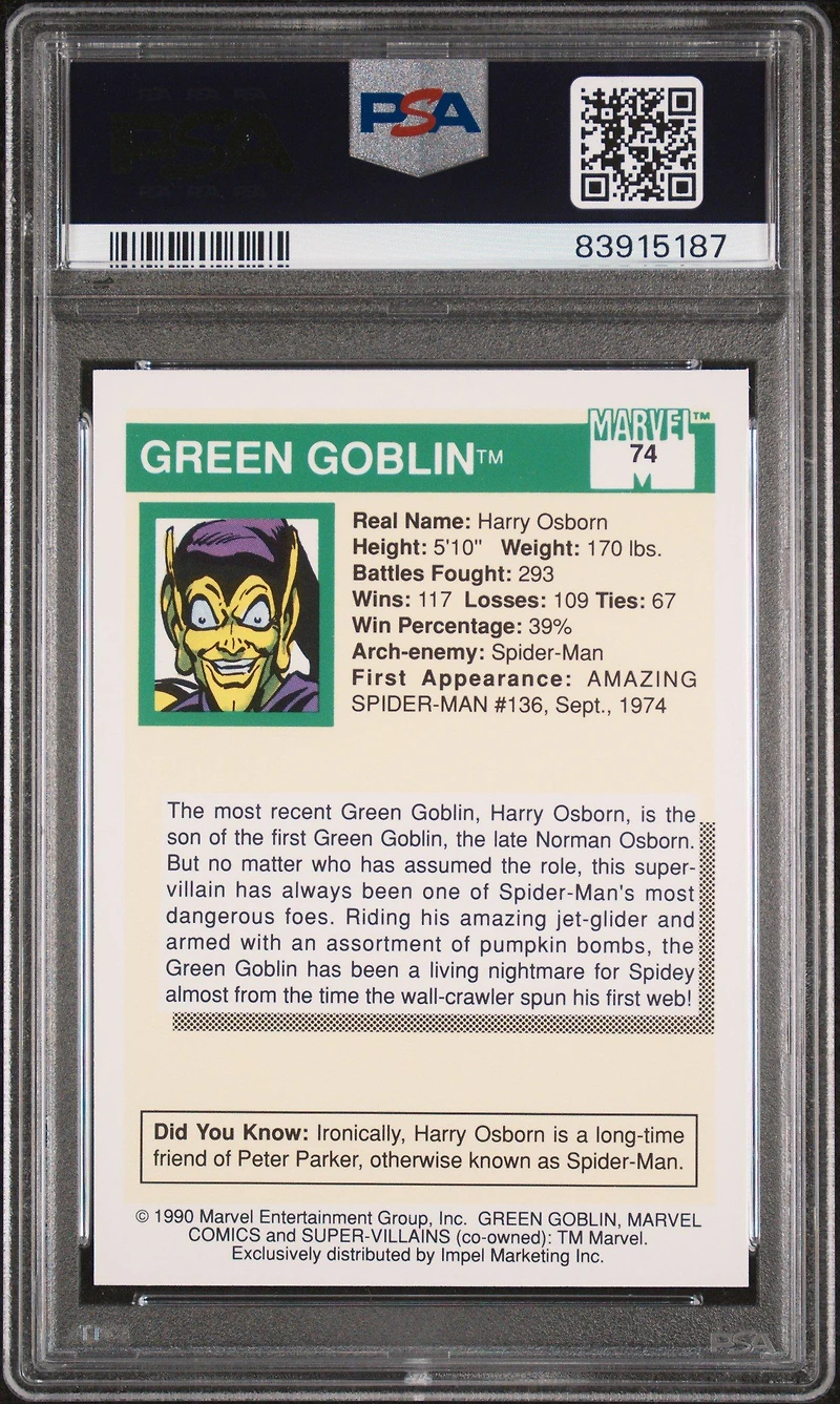 1990 Marvel Universe 74 Green Goblin PSA 10