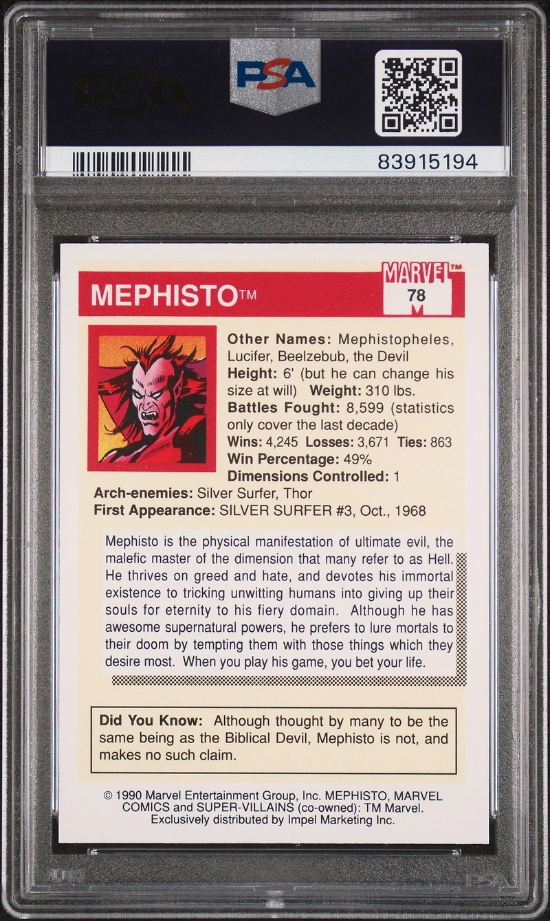 1990 Marvel Universe 78 Mephisto PSA 10