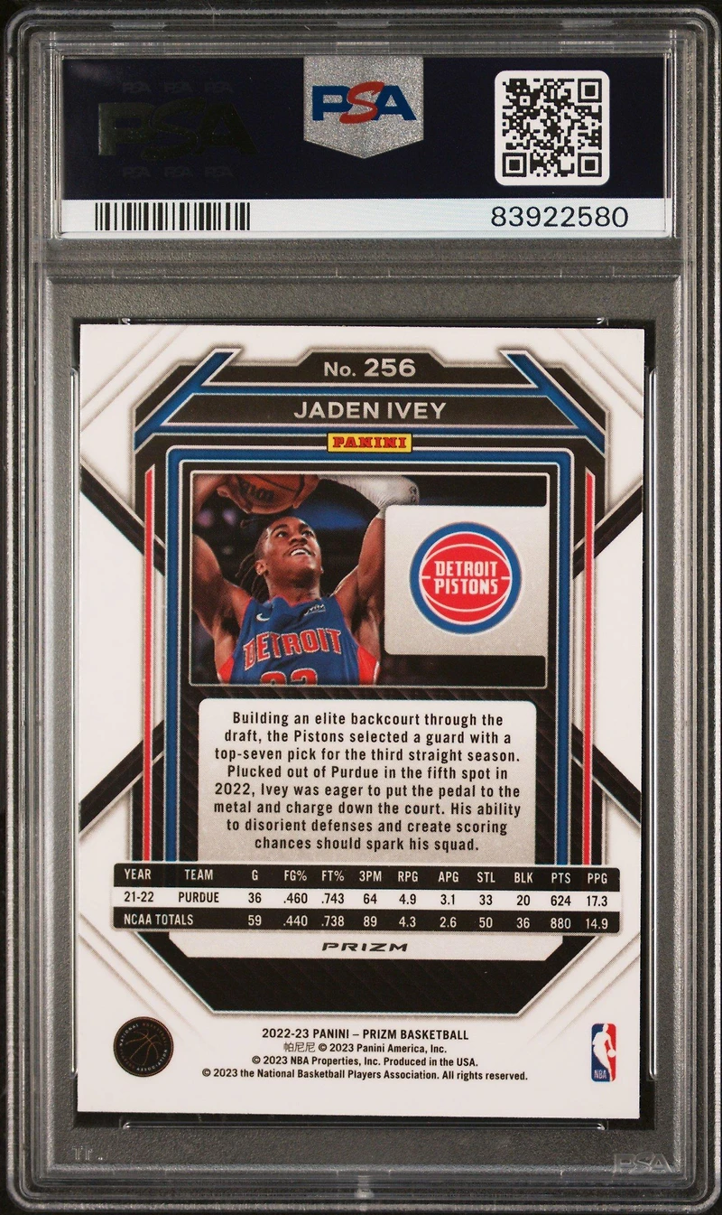 2022 Panini Prizm 256 Jaden Ivey Silver Prizm PSA 10