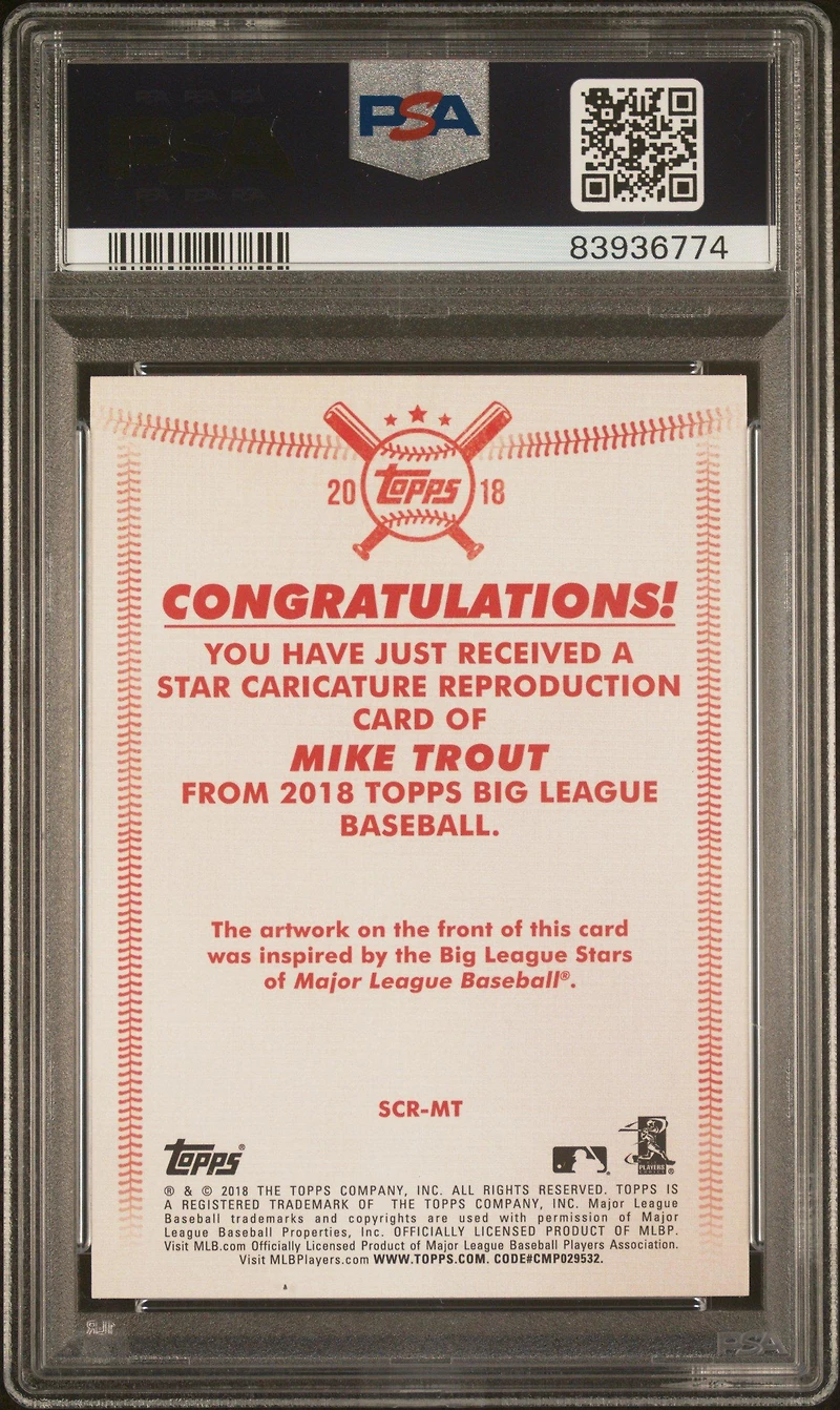 2018 Topps Big League Star Caricature Reproductions Mt Mike Trout PSA 10