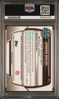 2022 Bowman Chrome University 81 Jordan Walsh Prospect Autograph PSA 10