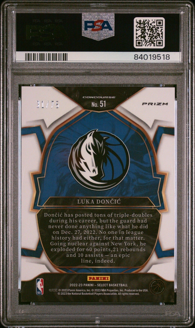2022 Panini Select 51 Luka Doncic White Disco PSA 10