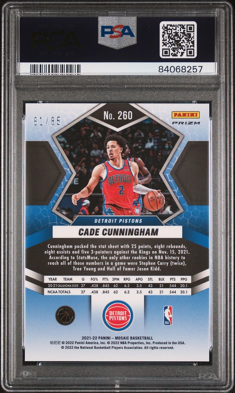 2021 Panini Mosaic 260 Cade Cunningham Blue Fast Break PSA 10