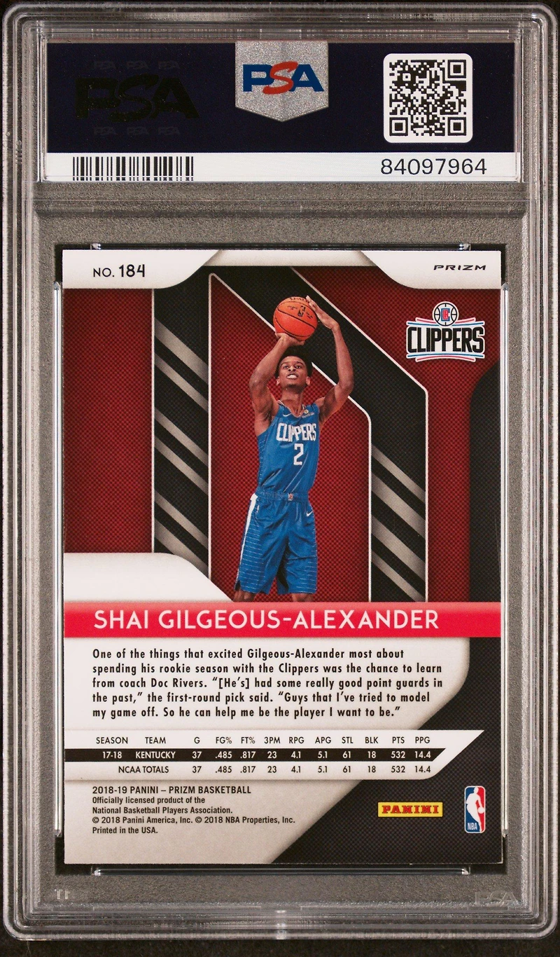2018 Panini Prizm 184 Shai Gilgeous-alexander Red/white/blue Prizm PSA 9