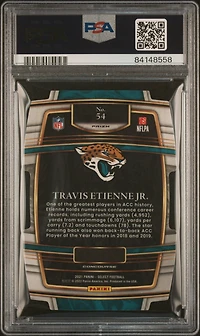 2021 Panini Select 54 Travis Etienne Jr. Die-cut Green/yellow Prizm PSA 10