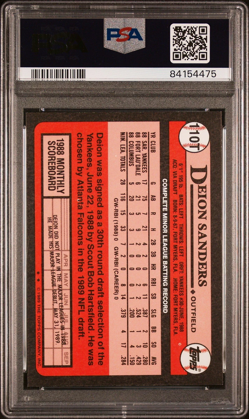 1989 Topps Traded Tiffany 110t Deion Sanders PSA 9