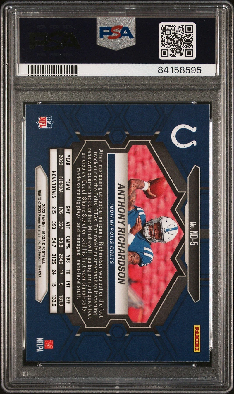 2023 Panini Mosaic Nfl Debut Nd5 Anthony Richardson PSA