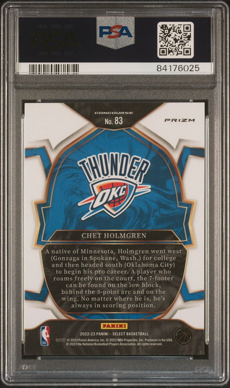 2022 Panini Select 83 Chet Holmgren Green/white/purple PSA 10