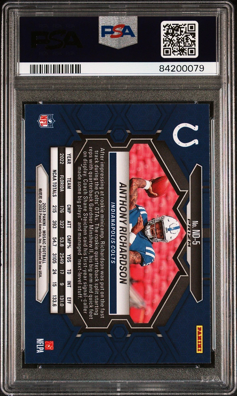 2023 Panini Mosaic Nfl Debut Nd5 Anthony Richardson Mosaic PSA 9